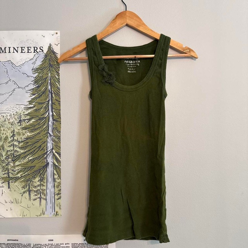 Y2K Arizona Olive Green Ribbed Tank Top Rosette Detail